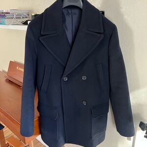 Mango Men's Navy Double-Breasted Peacoat / Wool / Medium